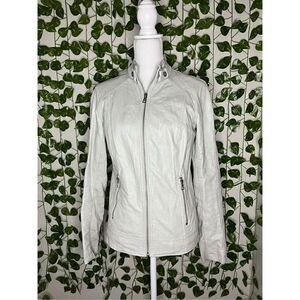 Sam Edelman White Cream Full Zip Faux Leather Biker Jacket Size Small